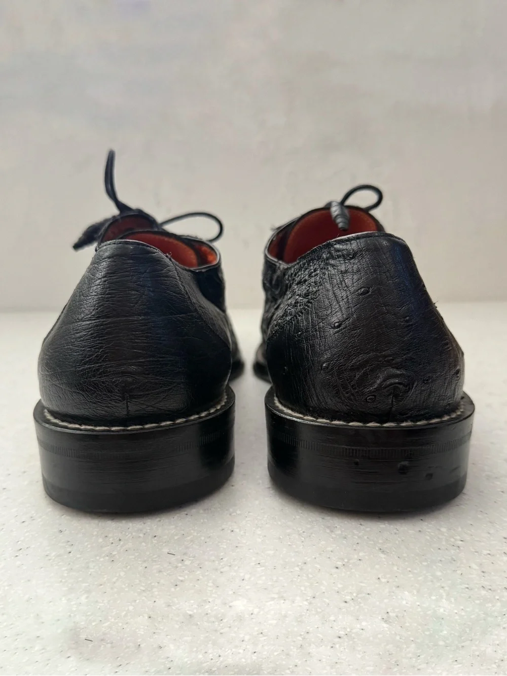 Mezlan Platinum Men’s Black Ostrich Leather Lace-up Wingtip Oxfords Spain 10.5